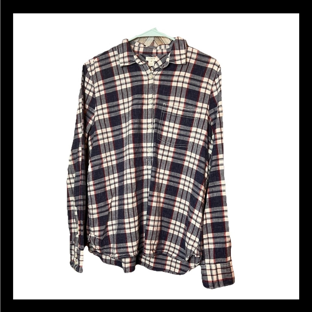 J. Crew 100% Cotton Long Sleeve Quarter Button Down Plaid Women's Shirt Medium
